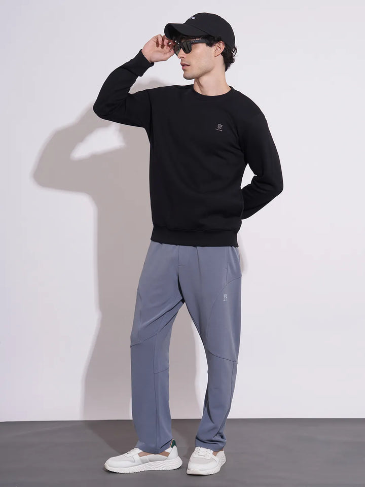 Black Regular Fit Round Neck Men's Sweatshirt