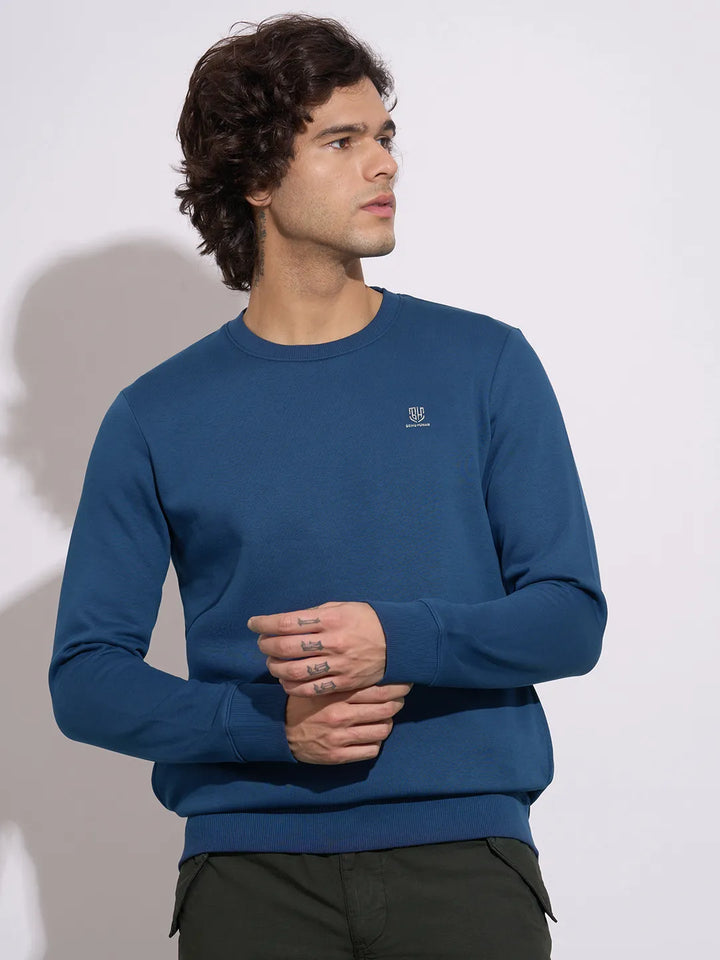 Blue Regular Fit Round Neck Long Sleeves Cotton Blend Men's Sweatshirt by Being Human Clothing