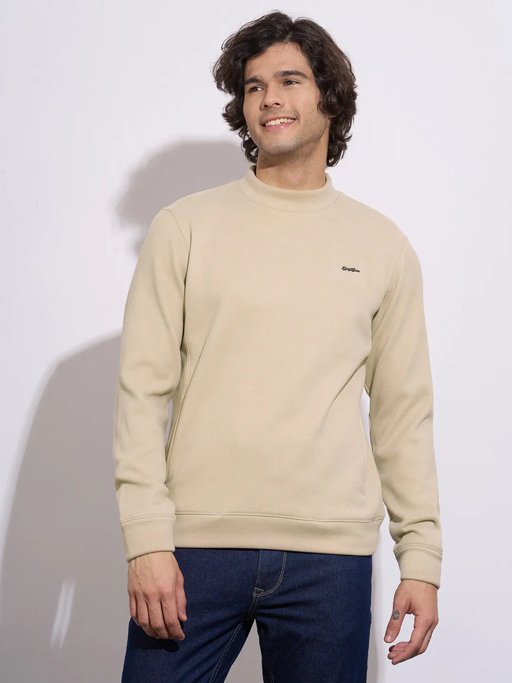 Beige Regular Fit Round Neck Long Sleeves Men's Sweatshirt