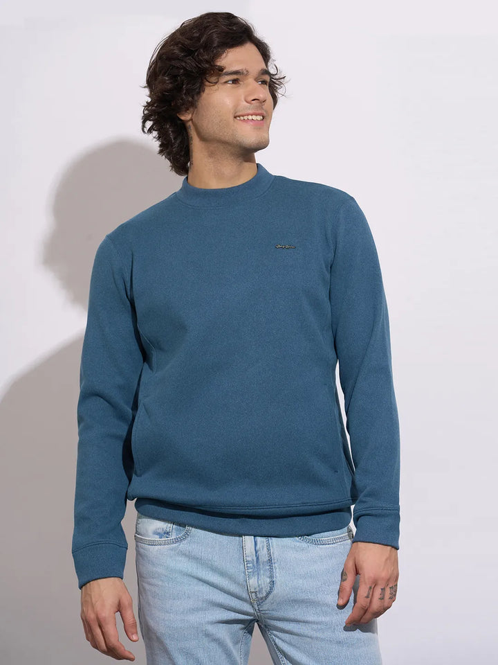 Blue Regular Fit Round Neck Long Sleeves Men's Sweatshirt