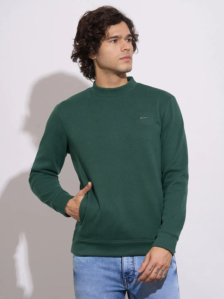 Green Regular Fit Round Neck Long Sleeves Men's Sweatshirt