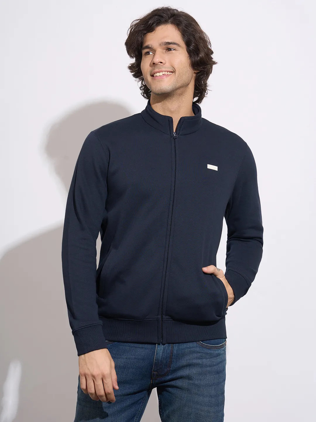 Being Human Men's Navy Zip-Front High-Neck Sweatshirt