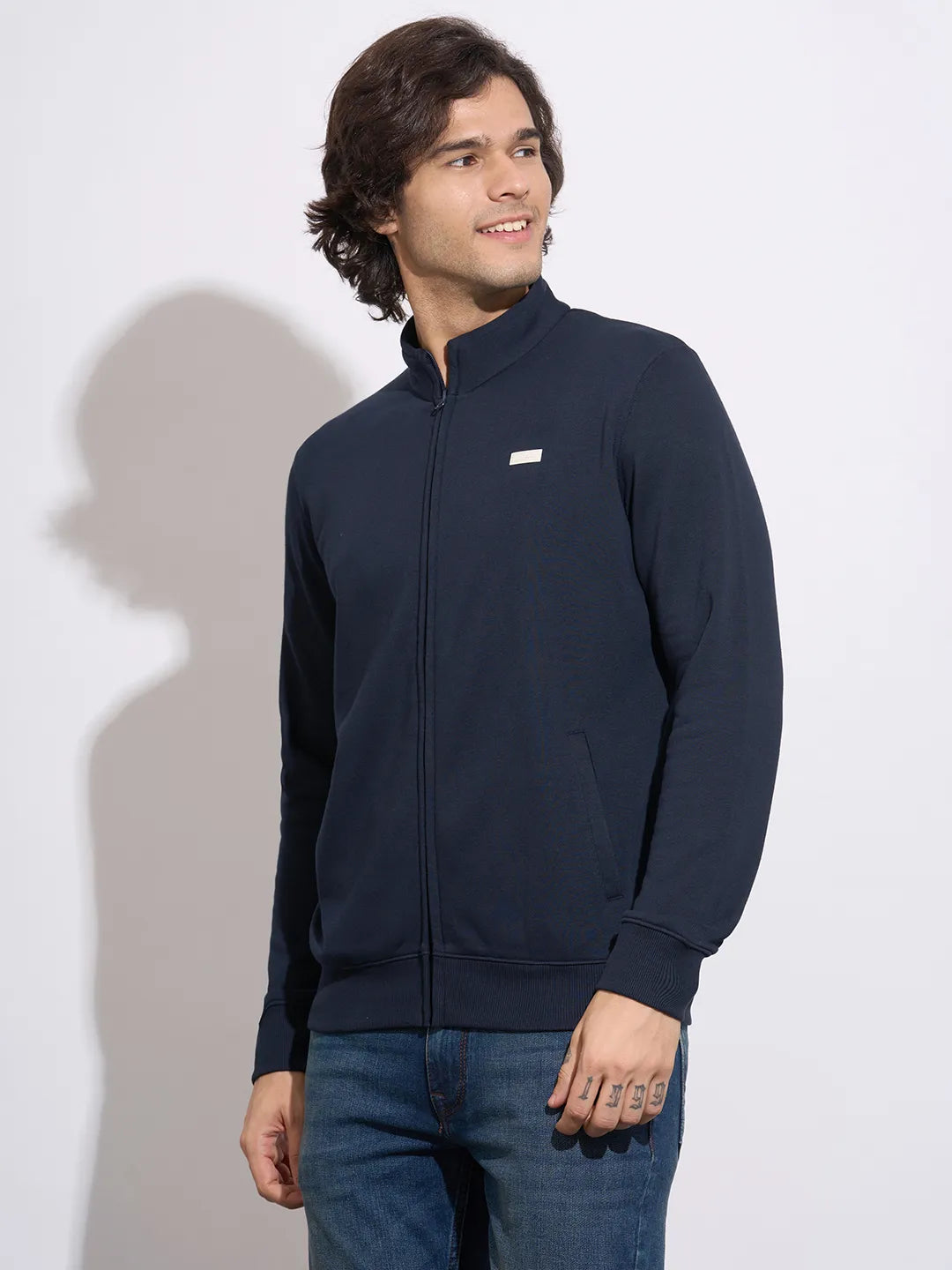 Being Human Men's Navy Zip-Front High-Neck Sweatshirt
