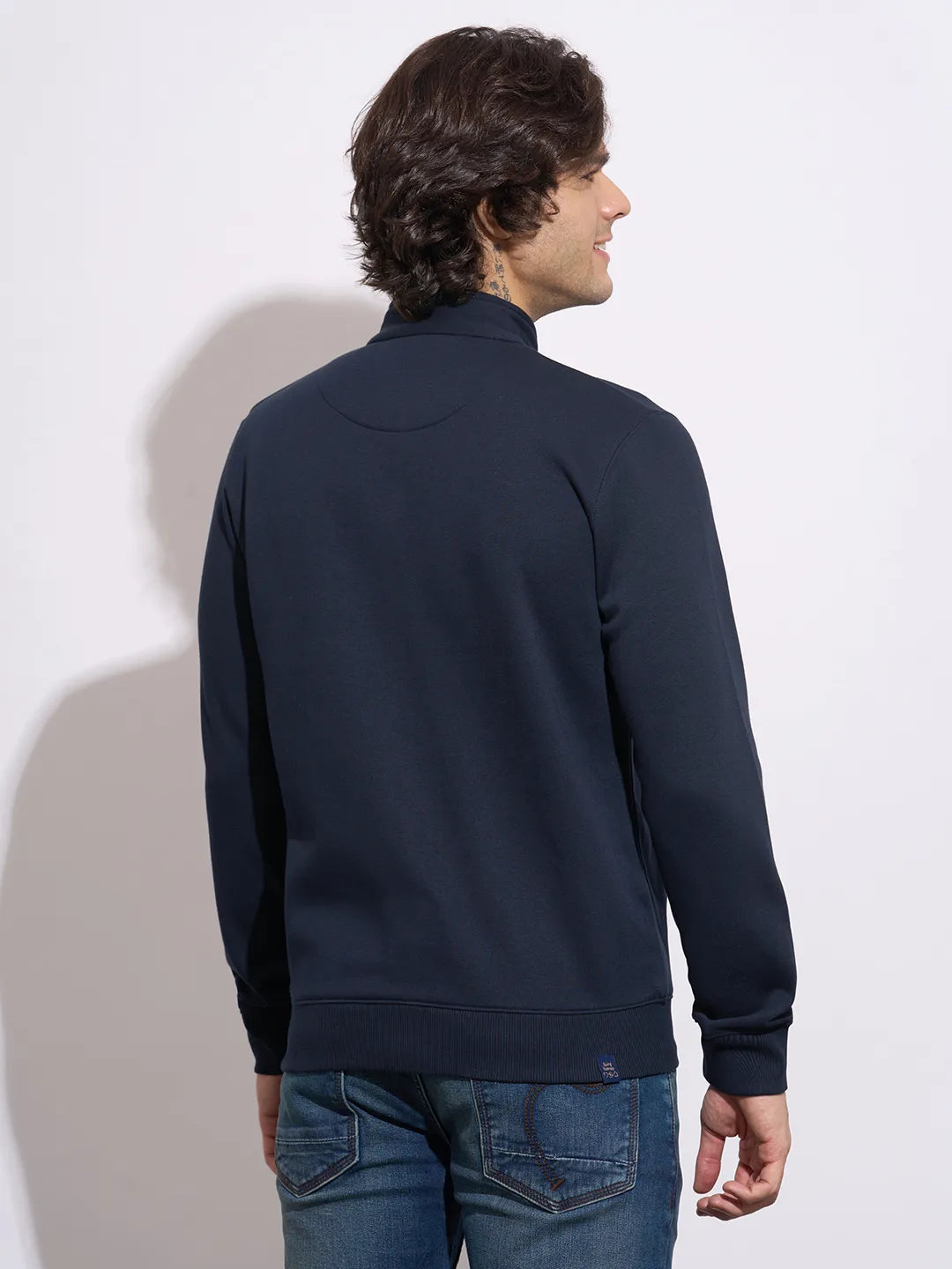 Being Human Men's Navy Zip-Front High-Neck Sweatshirt