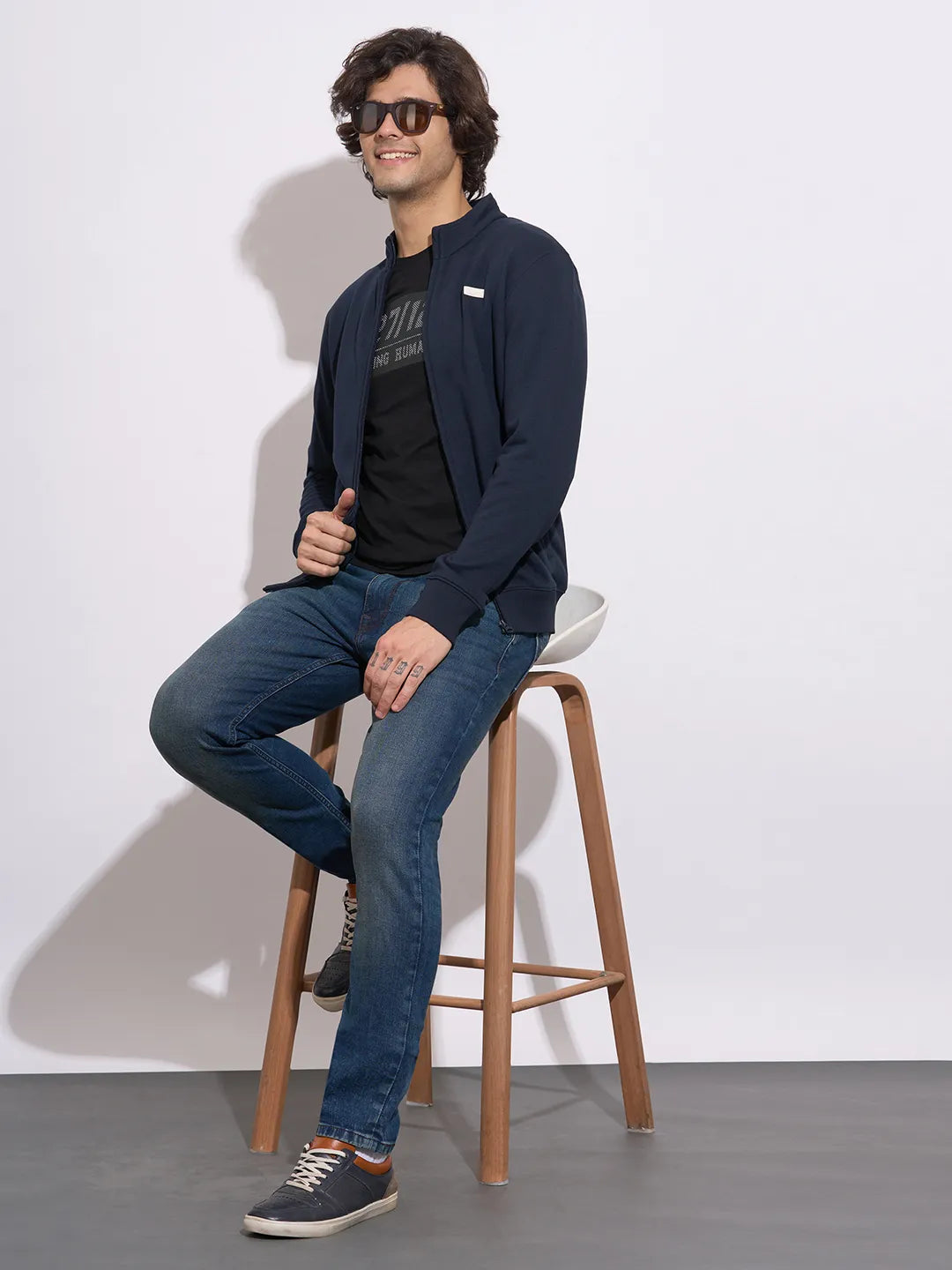 Being Human Men's Navy Zip-Front High-Neck Sweatshirt