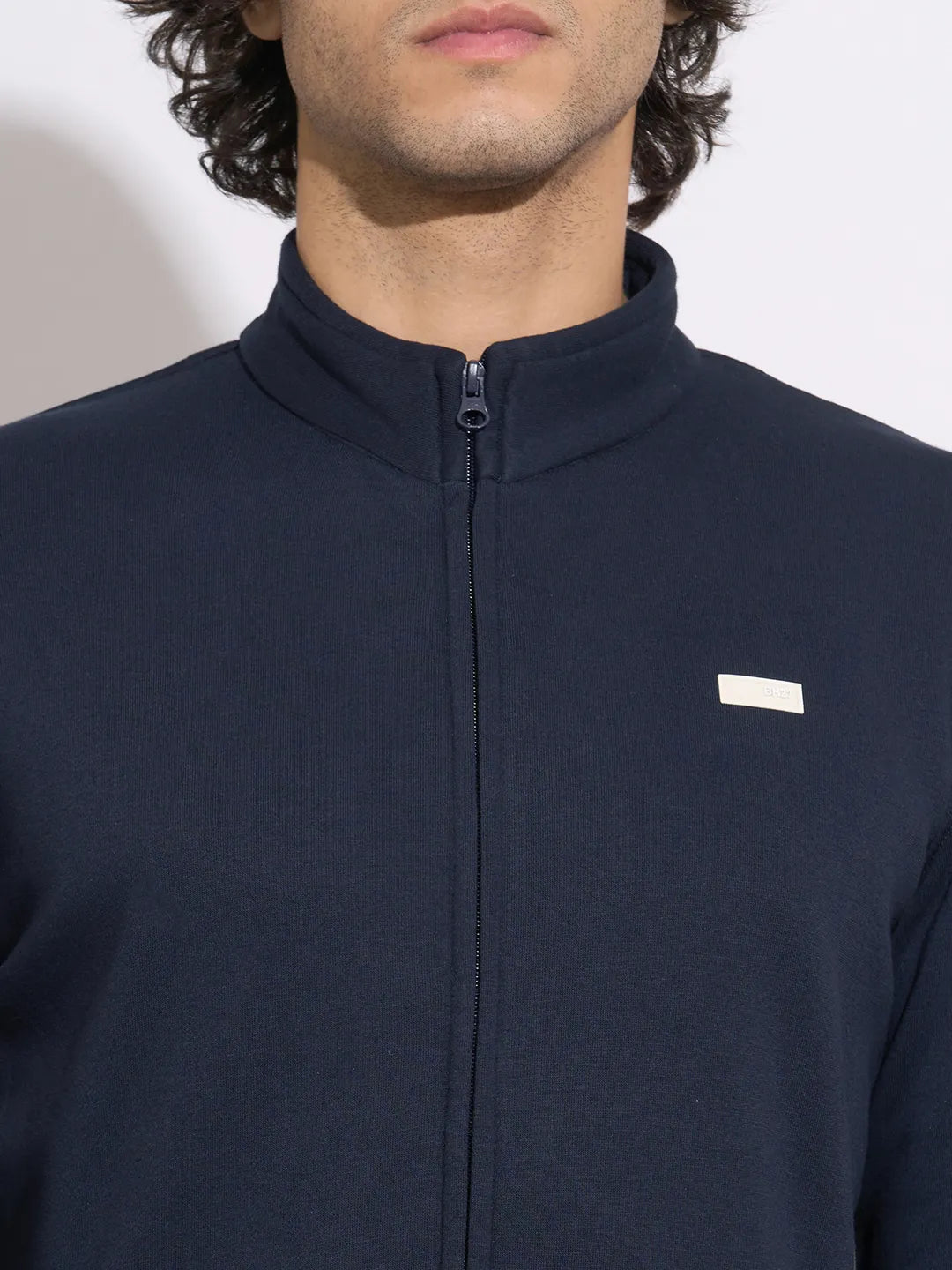 Being Human Men's Navy Zip-Front High-Neck Sweatshirt