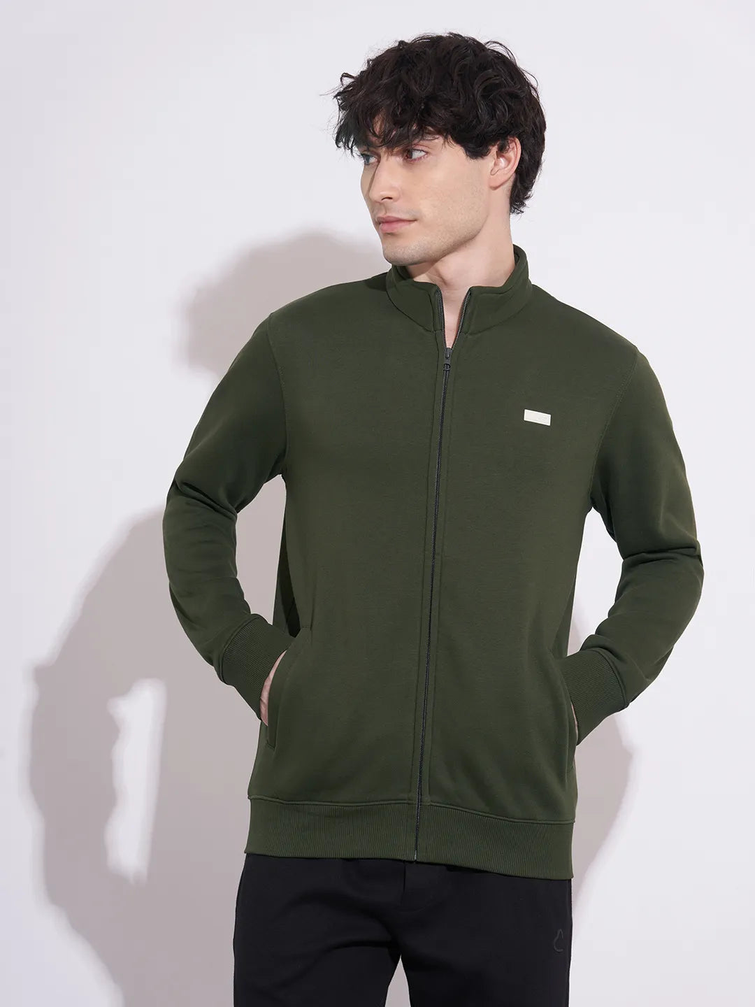 Being Human Men's Olive High-Neck Zip-Front Sweatshirt