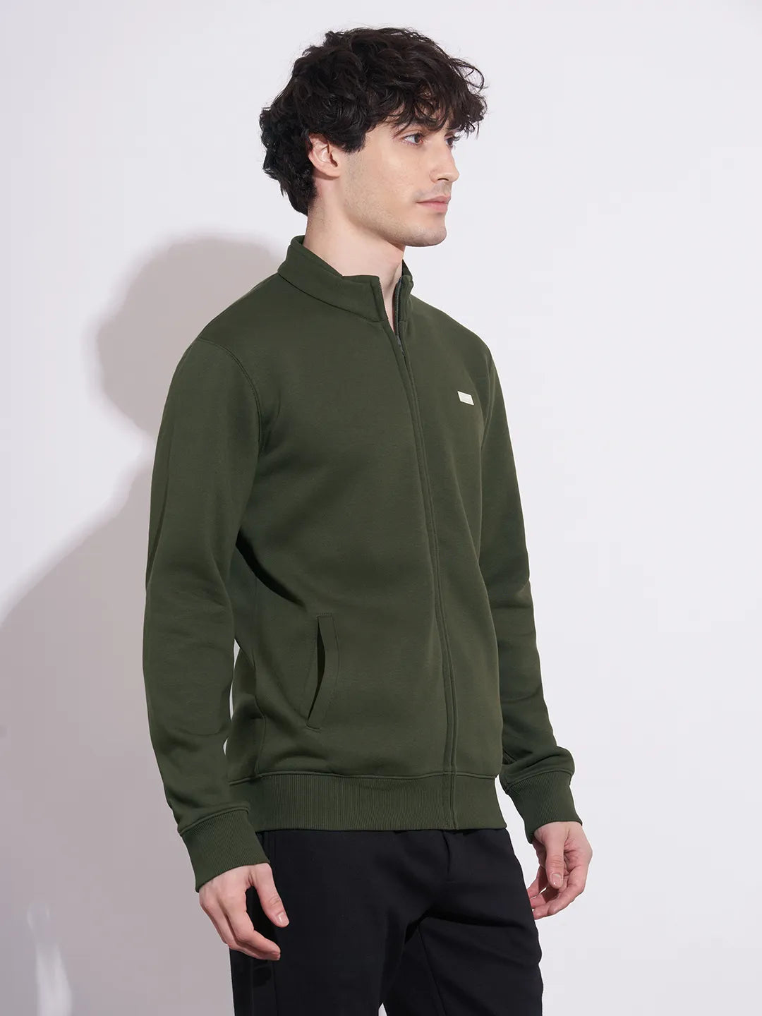 Being Human Men's Olive High-Neck Zip-Front Sweatshirt