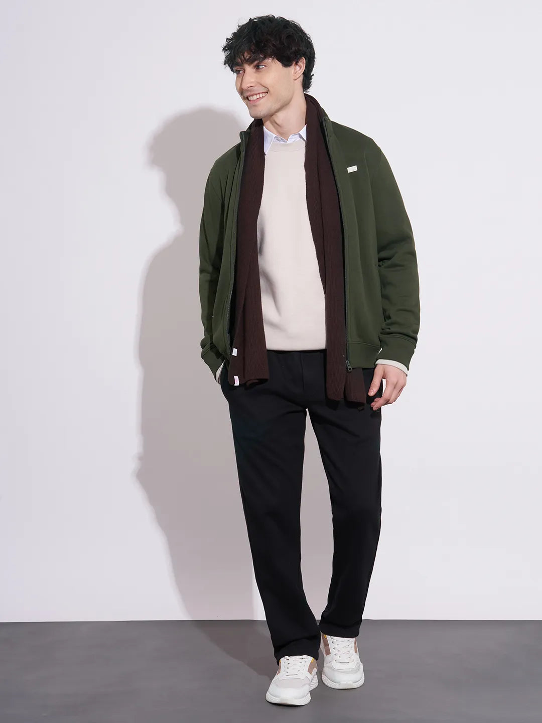 Being Human Men's Olive High-Neck Zip-Front Sweatshirt