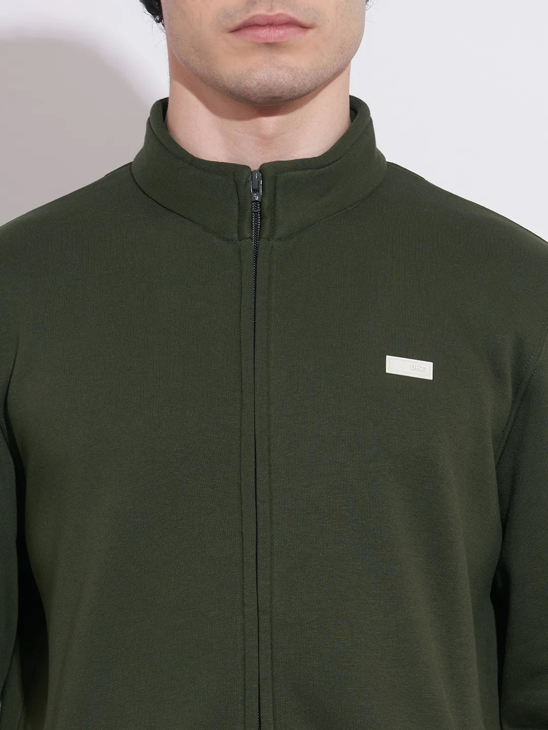 Being Human Men's Olive High-Neck Zip-Front Sweatshirt
