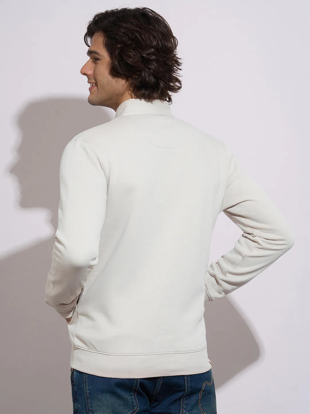 Being Human Men's Light Grey Zip-Front High-Neck Sweatshirt