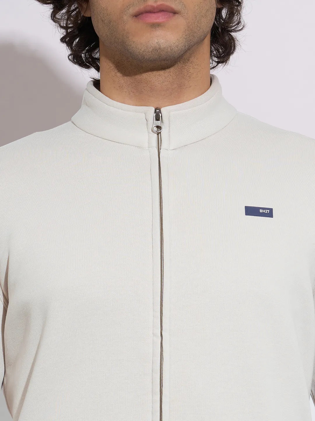 Being Human Men's Light Grey Zip-Front High-Neck Sweatshirt