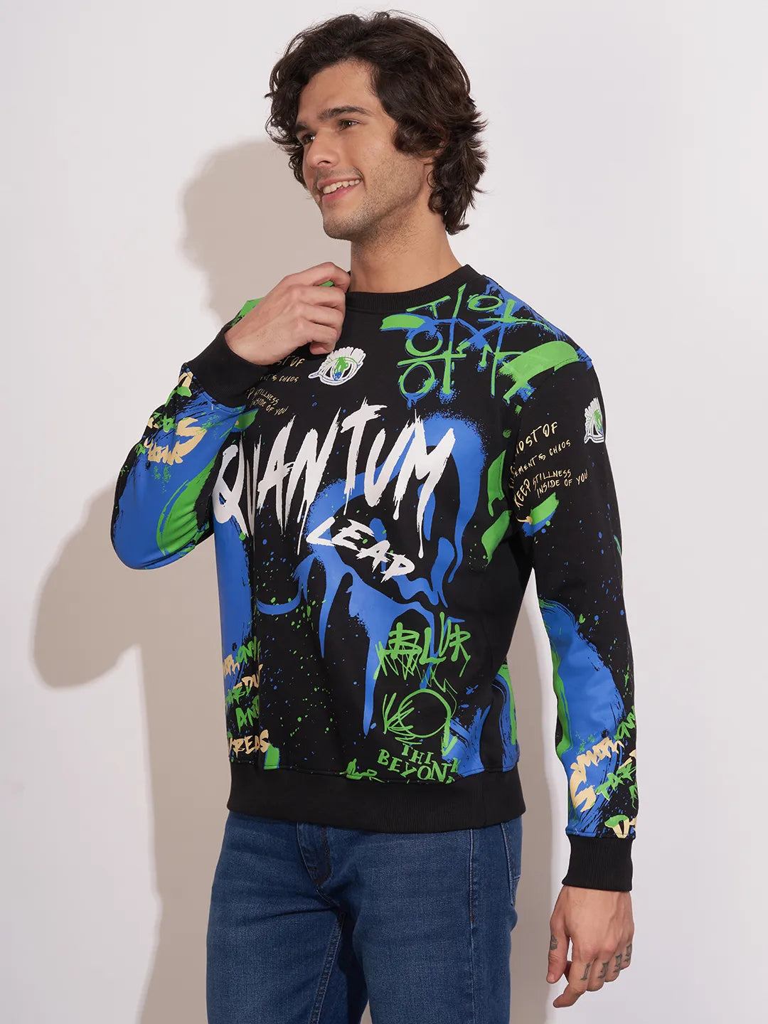 Being Human Black Relaxed Fitround Neck Sweatshirt For Men