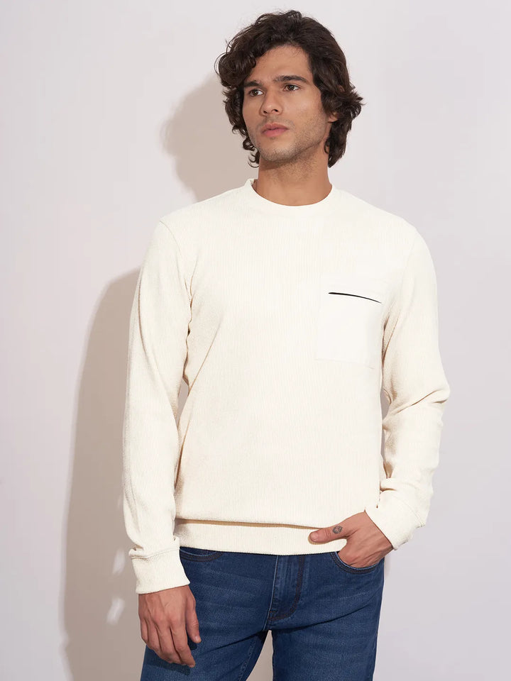 Beige Regular Fit Round Neck Long Sleeves Men's Sweatshirt