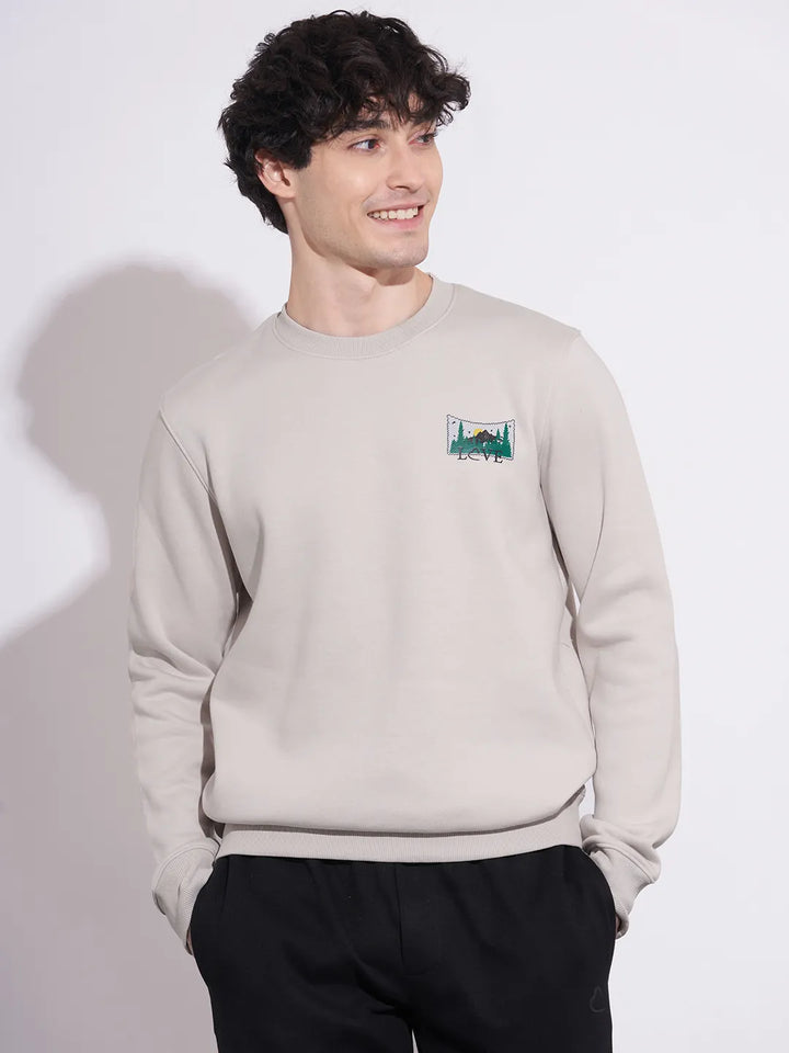 Grey Regular Fit Round Neck Long Sleeves Cotton Blend Men's Sweatshirt by Being Human Clothing