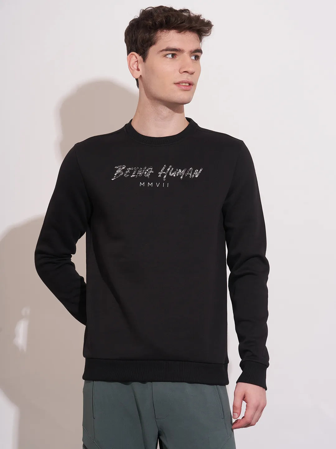 Being Human Black Regular Fitround Neck Sweatshirt For Men