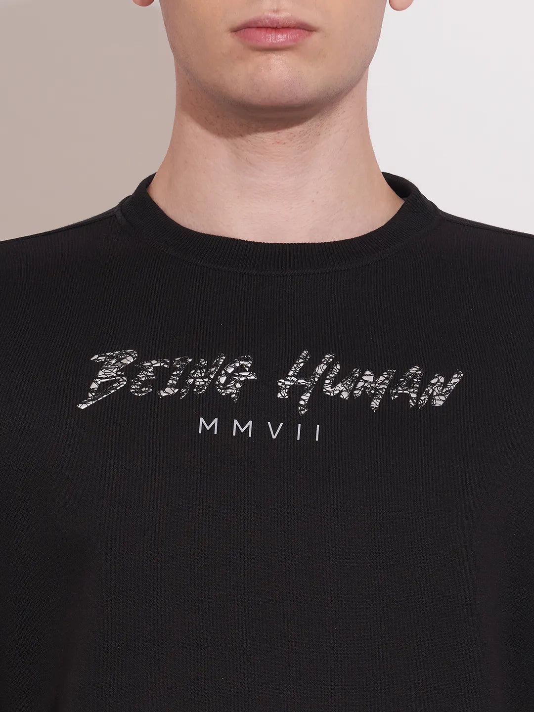 Being Human Black Regular Fitround Neck Sweatshirt For Men