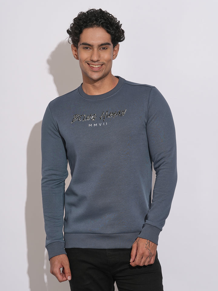 Blue Regular Fit Round Neck Men's Sweatshirt