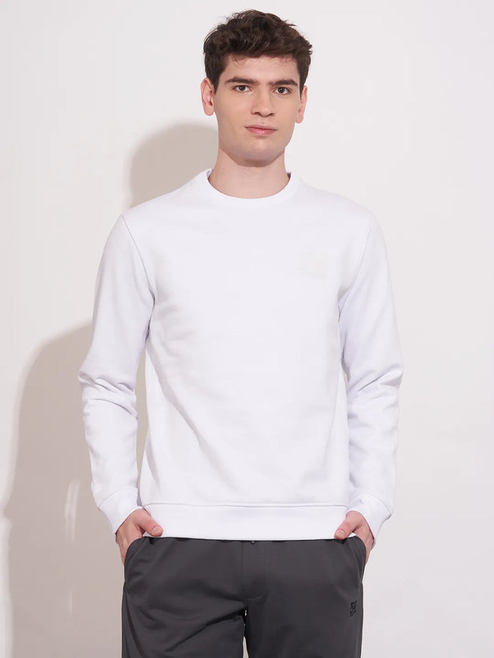 White Regular Fit Round Neck Men's Sweatshirt by Being Human Clothing
