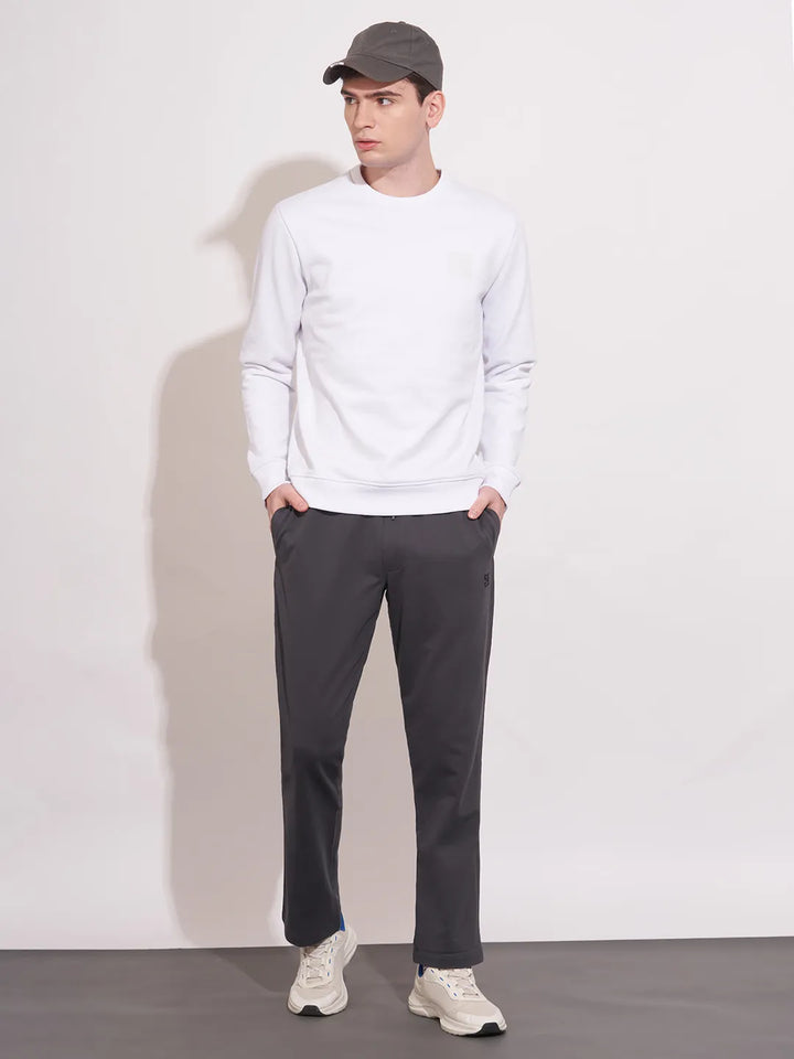White Regular Fit Round Neck Men's Sweatshirt