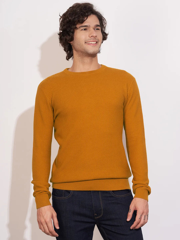 Mustard Regular Fit Round Neck Men's Sweatshirt by Being Human Clothing