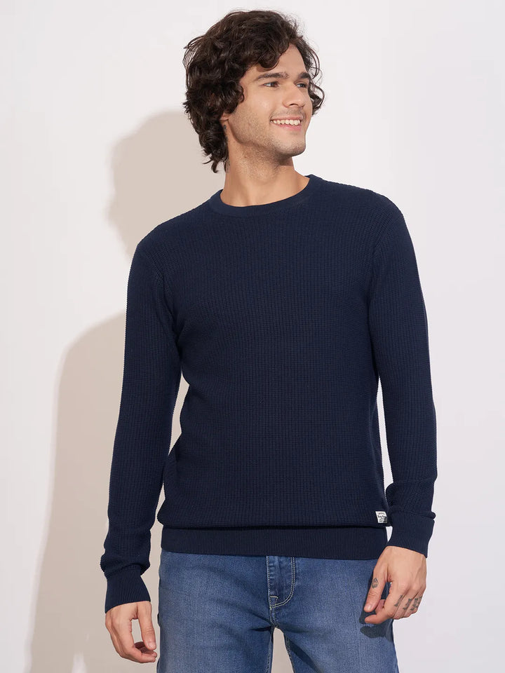 Navy Regular Fit Round Neck Men's Sweatshirt by Being Human Clothing