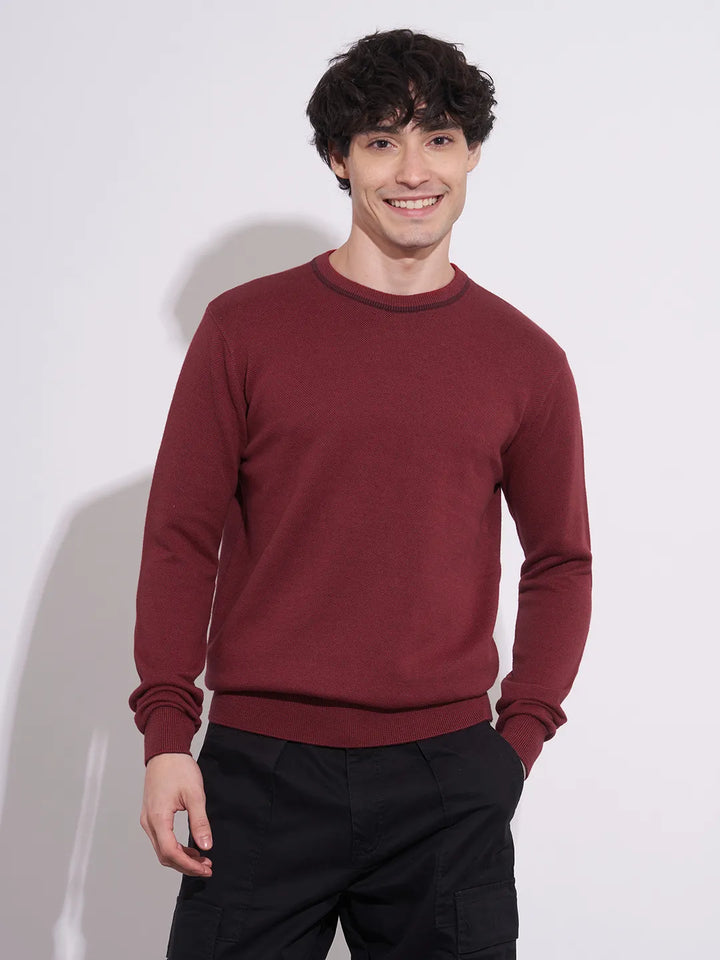 Red Regular Fit Round Neck Long Sleeves Men's Sweatshirt