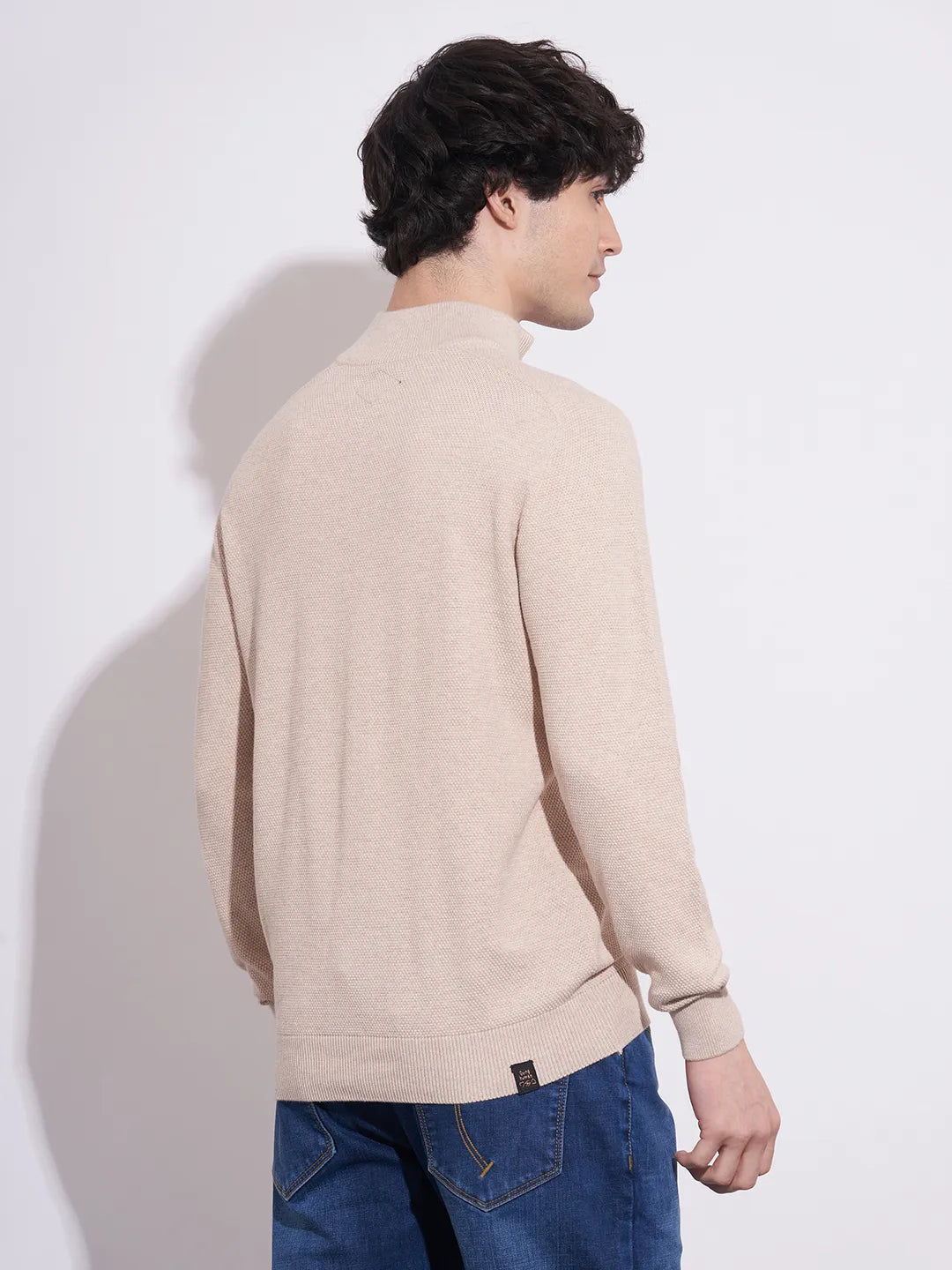 Being Human Men's Beige Textured Half-Zip Sweatshirt