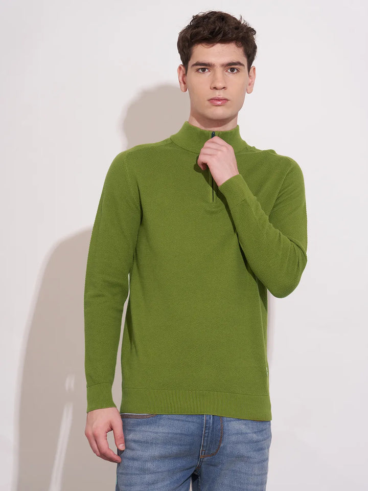 Green Regular Fit Round Neck Men's Sweatshirt by Being Human Clothing