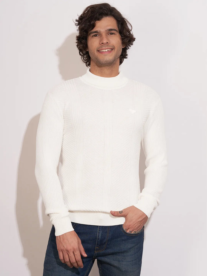 White Regular Fit Round Neck Men's Sweatshirt by Being Human Clothing