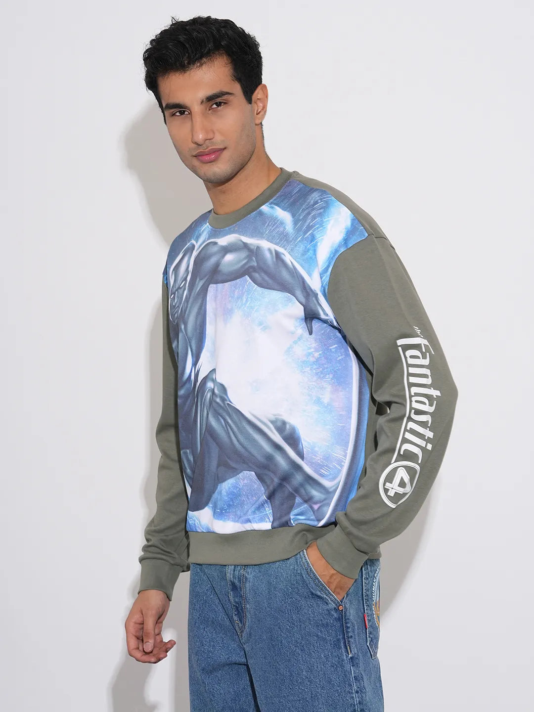 Fantastic Four Silver Surfer Printed Drop-Shoulder Sweatshirt By Being Human