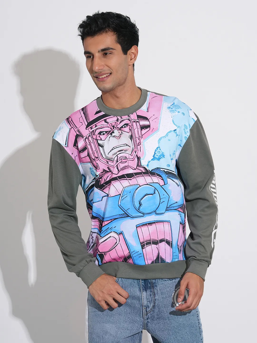 Fantastic Four Printed Grey Drop-Shoulder Sweatshirt By Being Human