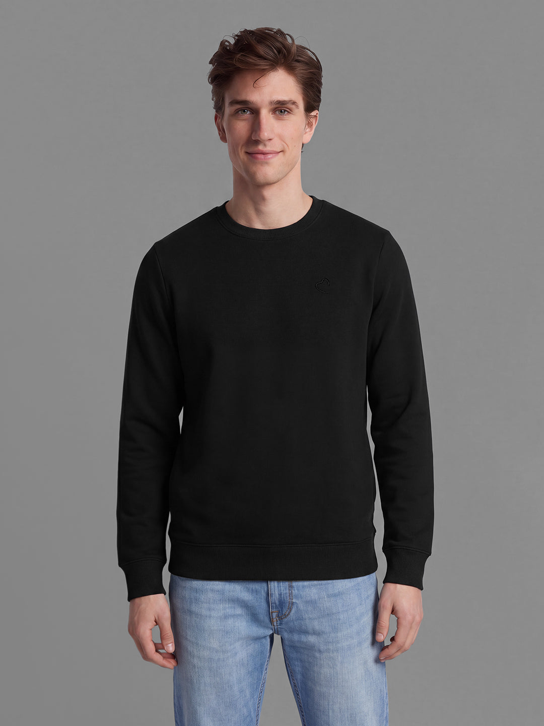 Black Regular Fit Cotton Blend Long Sleeves Crew Neck Men's Sweatshirt by Being Human Clothing
