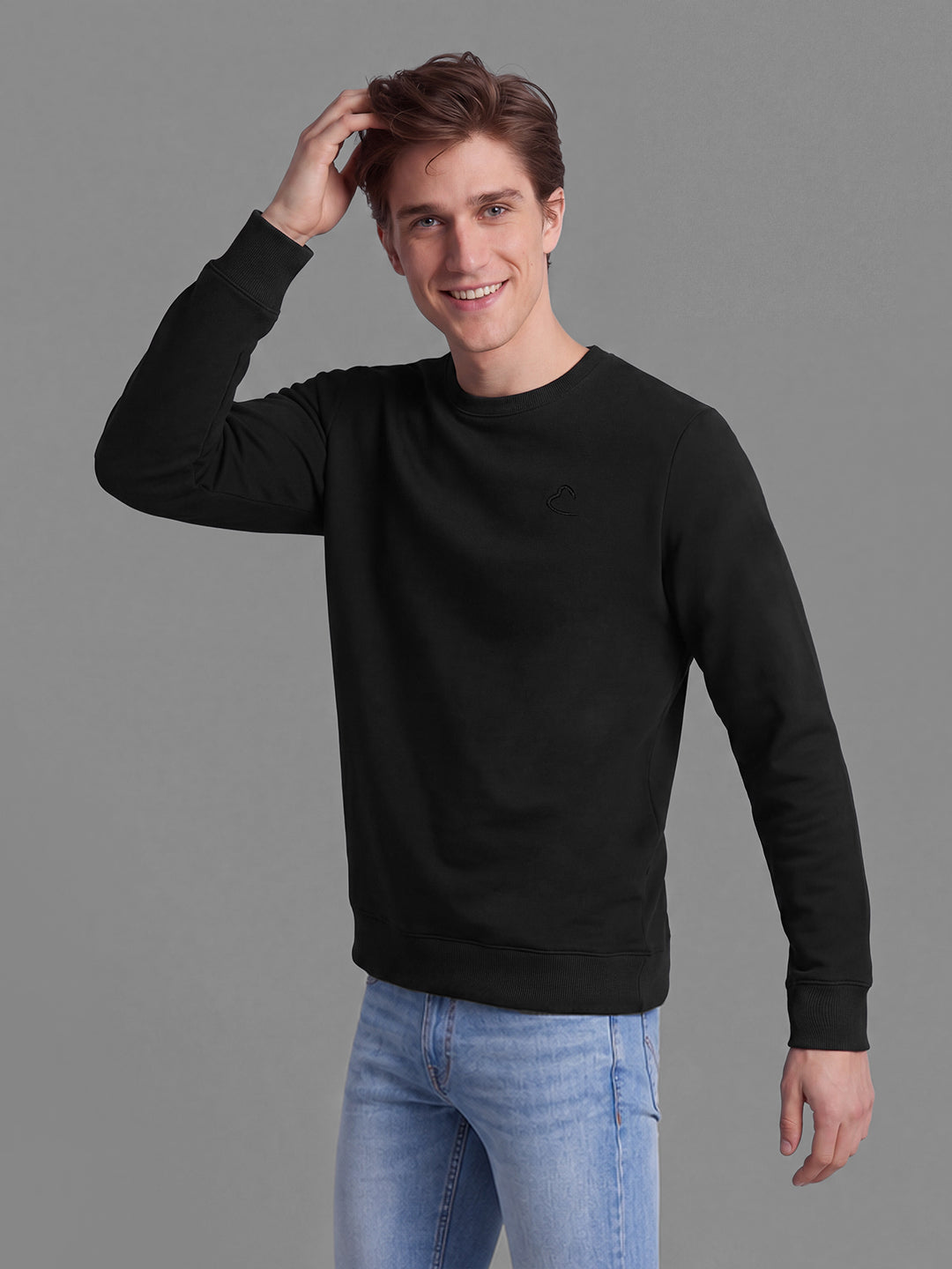 Black Regular Fit Cotton Blend Long Sleeves Crew Neck Men's Sweatshirt by Being Human Clothing
