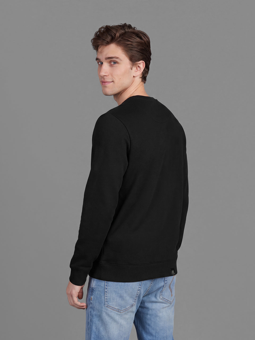 Black Regular Fit Cotton Blend Long Sleeves Crew Neck Men's Sweatshirt by Being Human Clothing