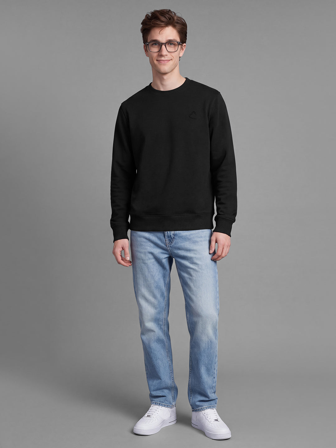 Black Regular Fit Cotton Blend Long Sleeves Crew Neck Men's Sweatshirt by Being Human Clothing
