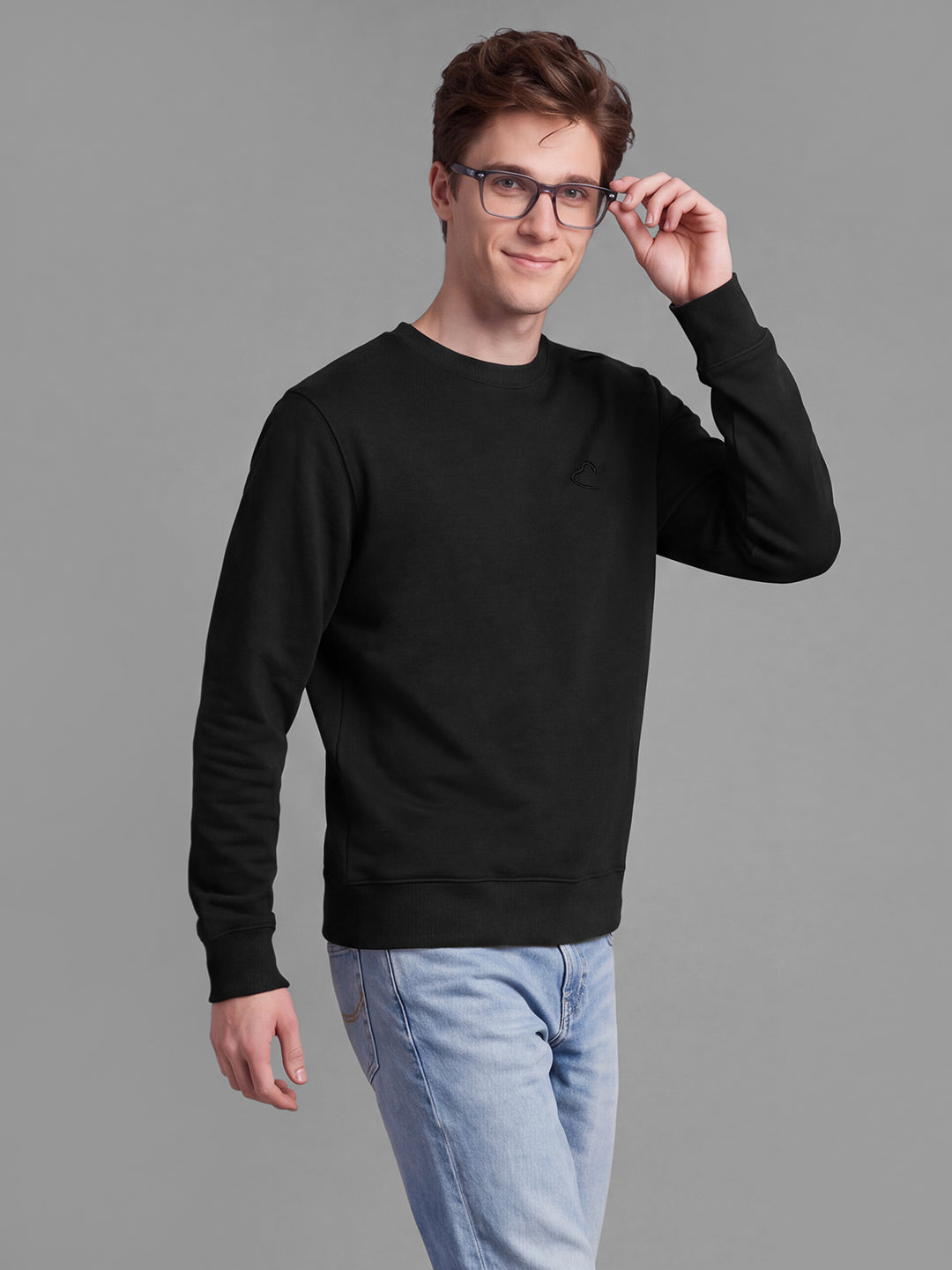 Black Regular Fit Cotton Blend Long Sleeves Crew Neck Men's Sweatshirt by Being Human Clothing