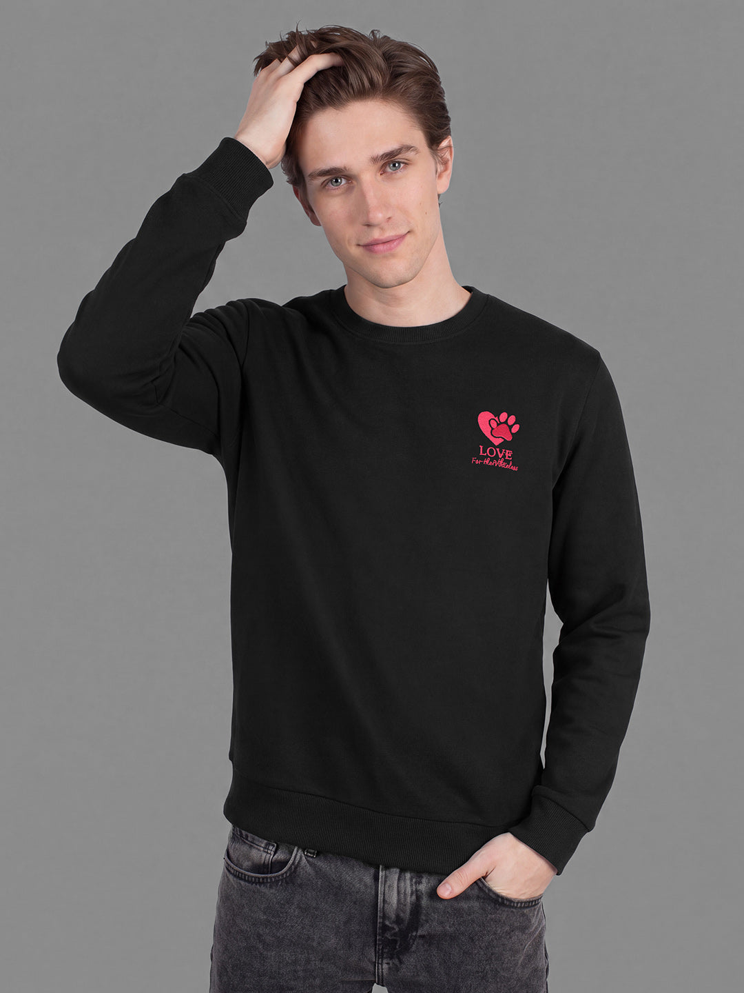 Black Regular Fit Cotton Long Sleeves Crew Neck Men's Sweatshirt by Being Human Clothing