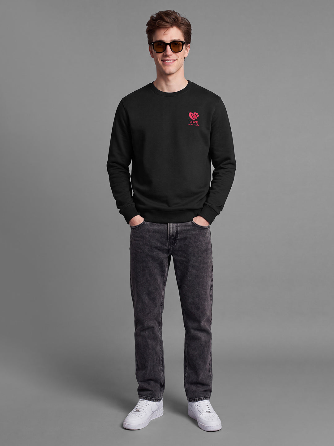 Black Regular Fit Cotton Long Sleeves Crew Neck Men's Sweatshirt by Being Human Clothing
