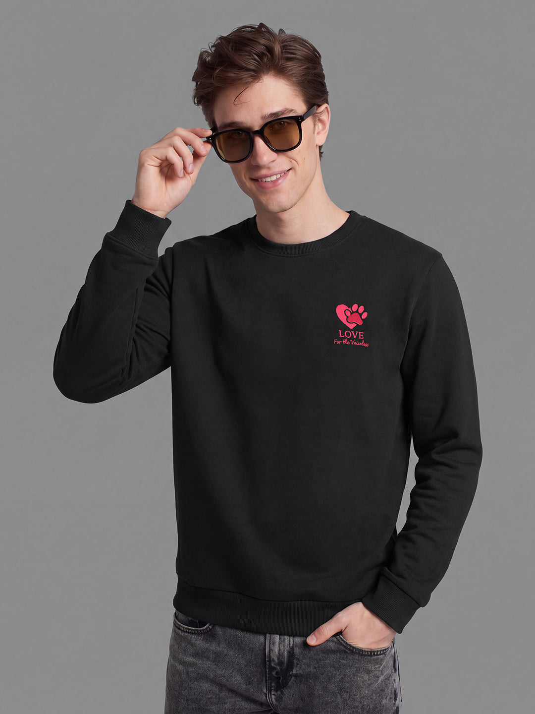 Black Regular Fit Cotton Long Sleeves Crew Neck Men's Sweatshirt by Being Human Clothing