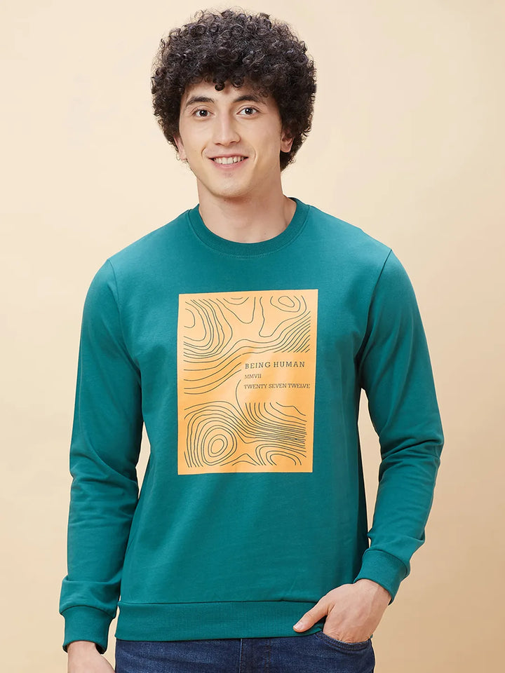 Green Regular Fit Round Neck Long Sleeves Men's Sweatshirt