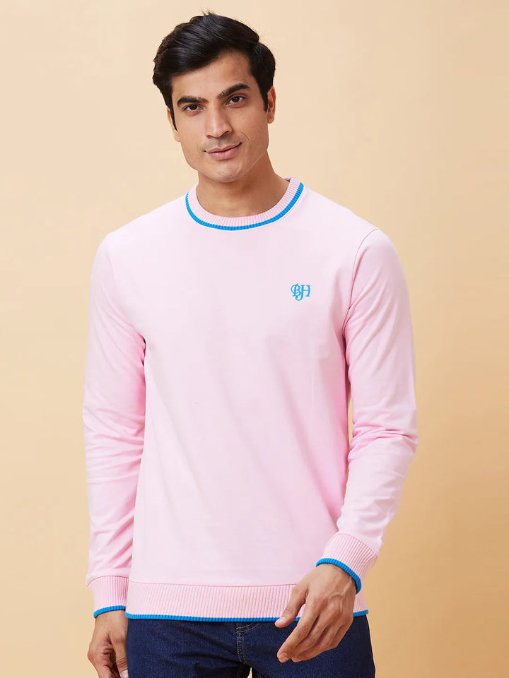 Pink Regular Fit Round Neck Long Sleeves Men's Sweatshirt