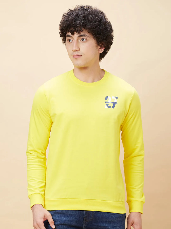 Yellow Regular Fit Round Neck Long Sleeves Men's Sweatshirt
