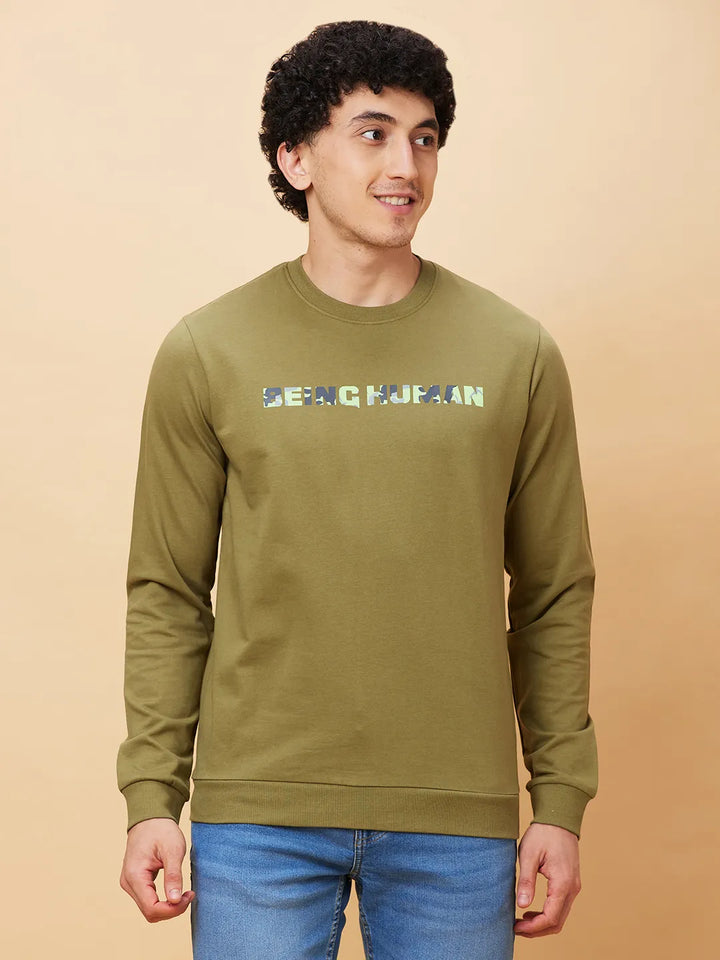 Olive Regular Fit Round Neck Long Sleeves Men's Sweatshirt by Being Human Clothing