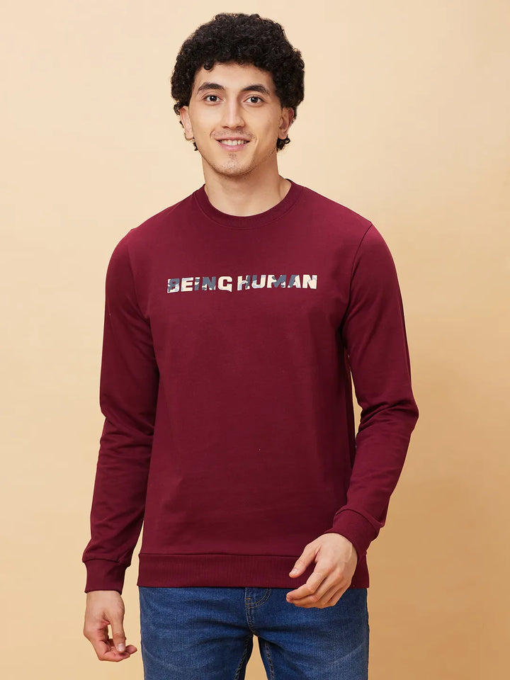 Red Regular Fit Round Neck Long Sleeves Men's Sweatshirt