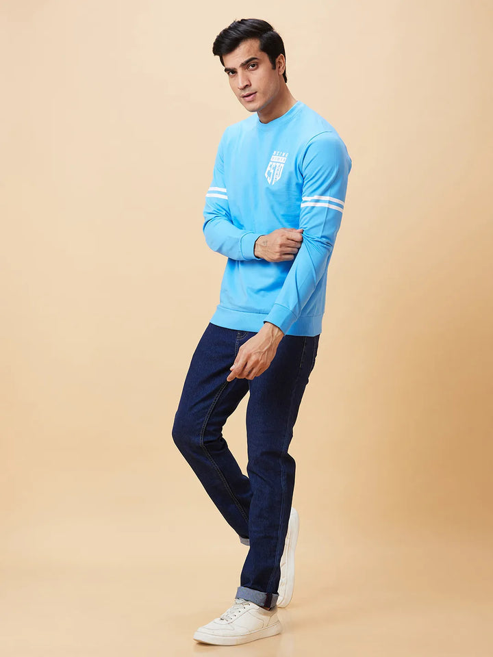 Blue Regular Fit Round Neck Long Sleeves Men's Sweatshirt