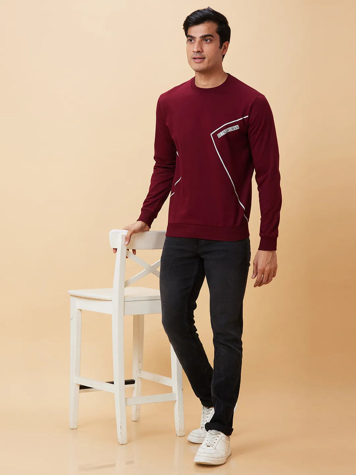 Red Regular Fit Round Neck Long Sleeves Men's Sweatshirt