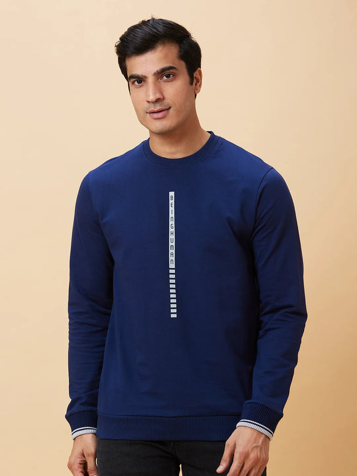 Blue Regular Fit Round Neck Long Sleeves Men's Sweatshirt