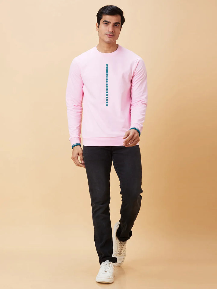 Pink Regular Fit Round Neck Long Sleeves Men's Sweatshirt