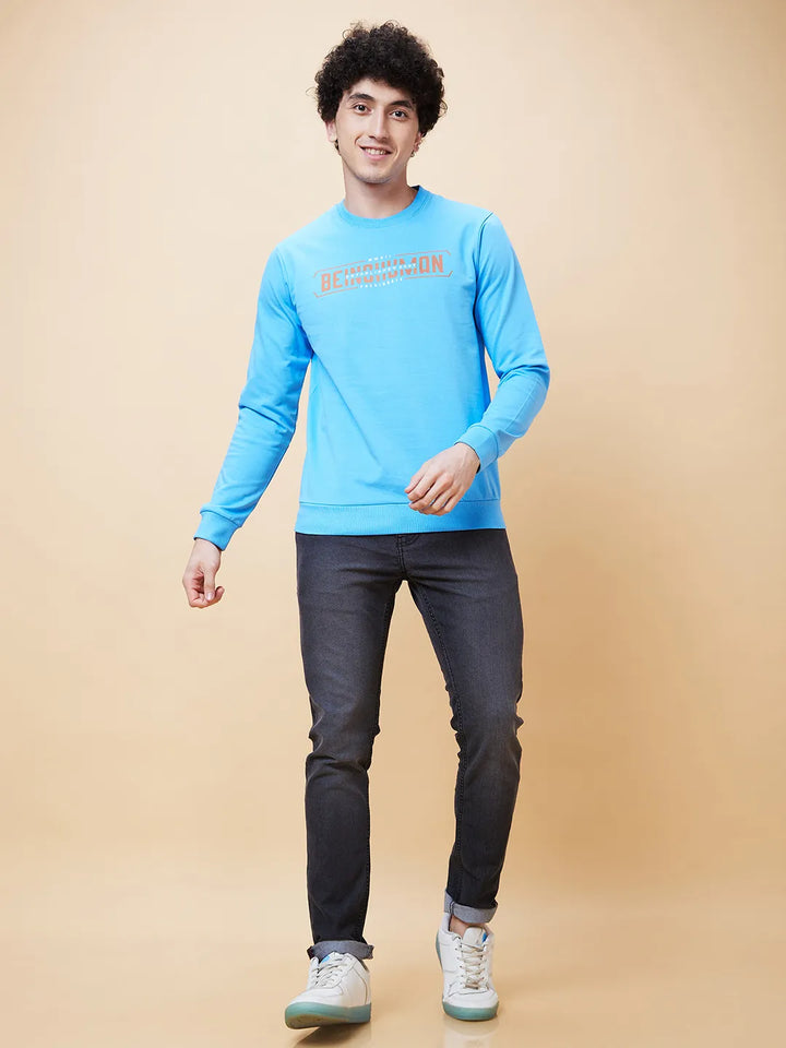 Blue Regular Fit Round Neck Long Sleeves Men's Sweatshirt